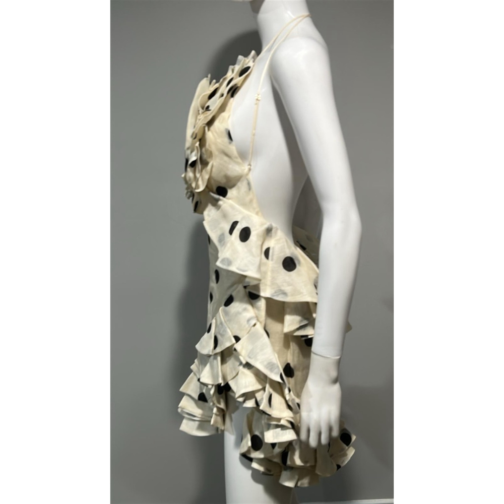 Zimmermann Black and White Polka Dot Crush Ruffle Mini Dress Size 4/6 (1) - Picture 9 of 13
